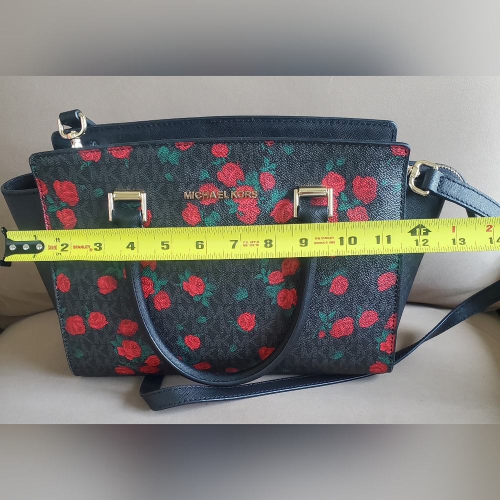 MICHAEL KORS Black and Red Floral Purse/Shoulder Bag & Matching Wallet - Picture 3 of 8